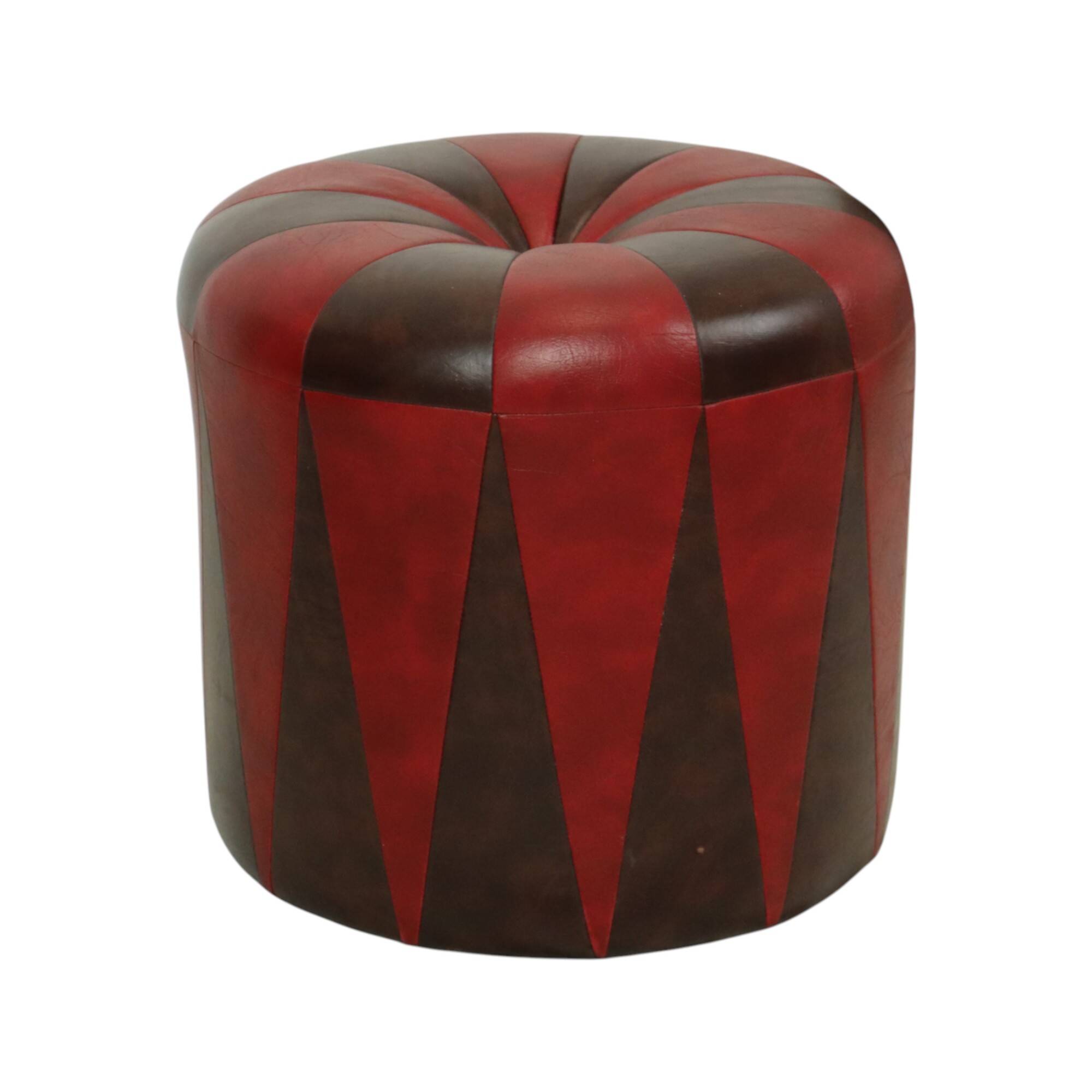 Round Vintage Pouf Brown Red Two-tone Skai Sixties