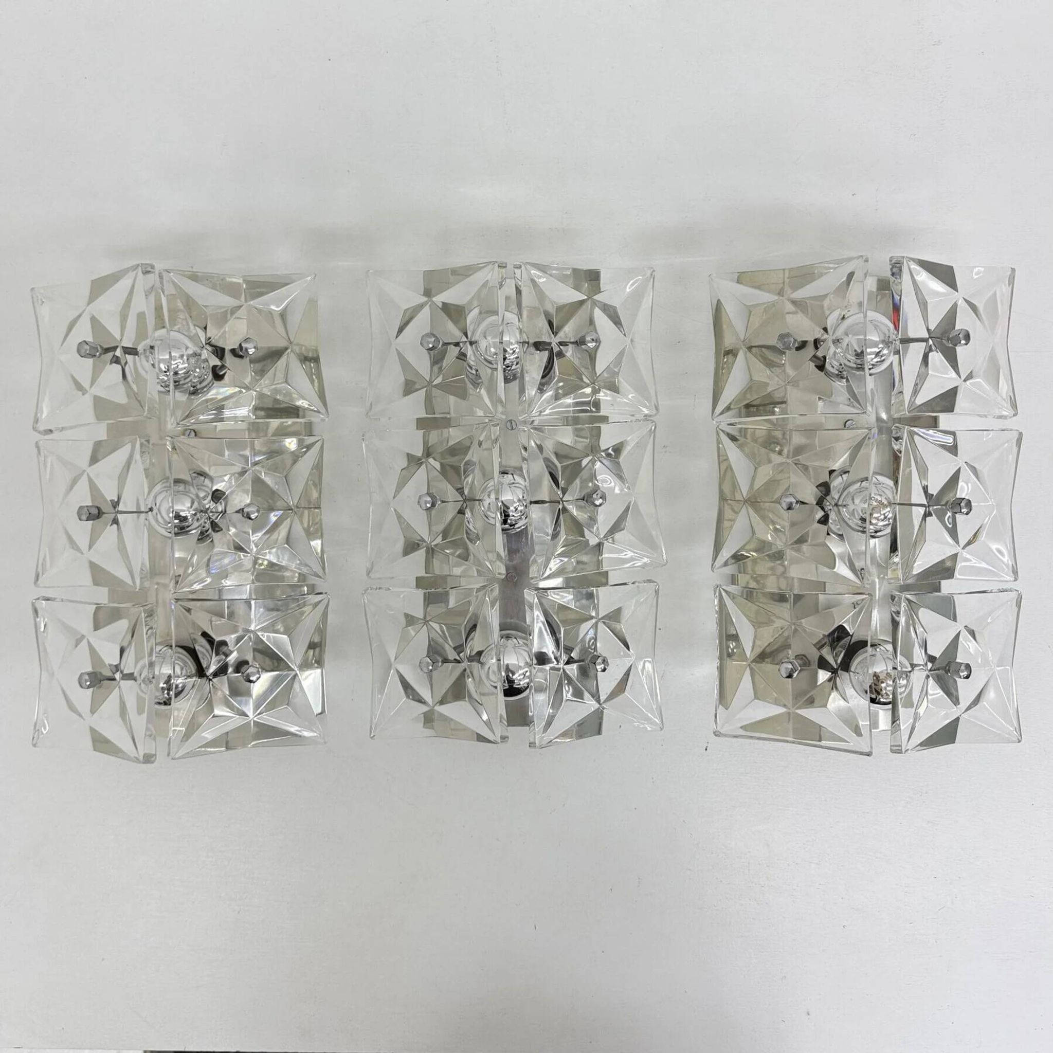 Set of 3 mid-century large crystal sconce by Kinkeldey, Germany, 1970s