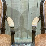 Pair of Louis XVI style armchairs in molded beech, work from the 1950s