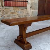 Pair of oak monastic community benches, France, early 20th century