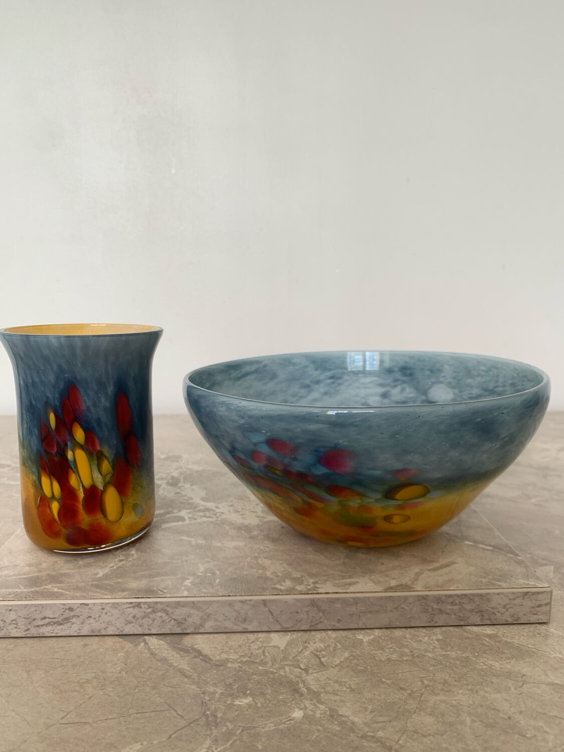 Art Glass Duo Soisy-sur-École - Matching Bowl & Vase - Signed