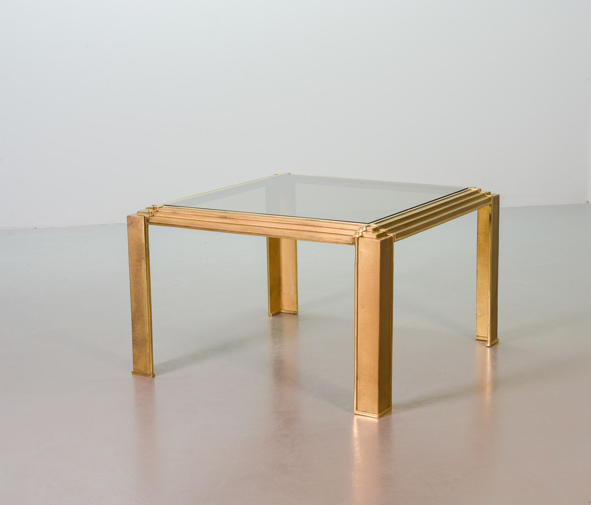 Solid Brass Square Coffee Table after Peter Ghyczy with Smokey Glass Top 70