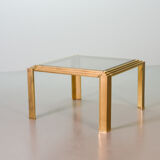Solid Brass Square Coffee Table after Peter Ghyczy with Smokey Glass Top 70