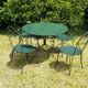 Garden furniture 1 table 4 armchairs wrought iron old green wagon