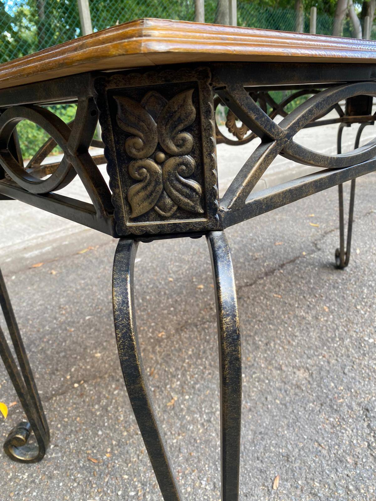 Neo-classical entrance console in wrought iron and solid oak H70 cm 1970