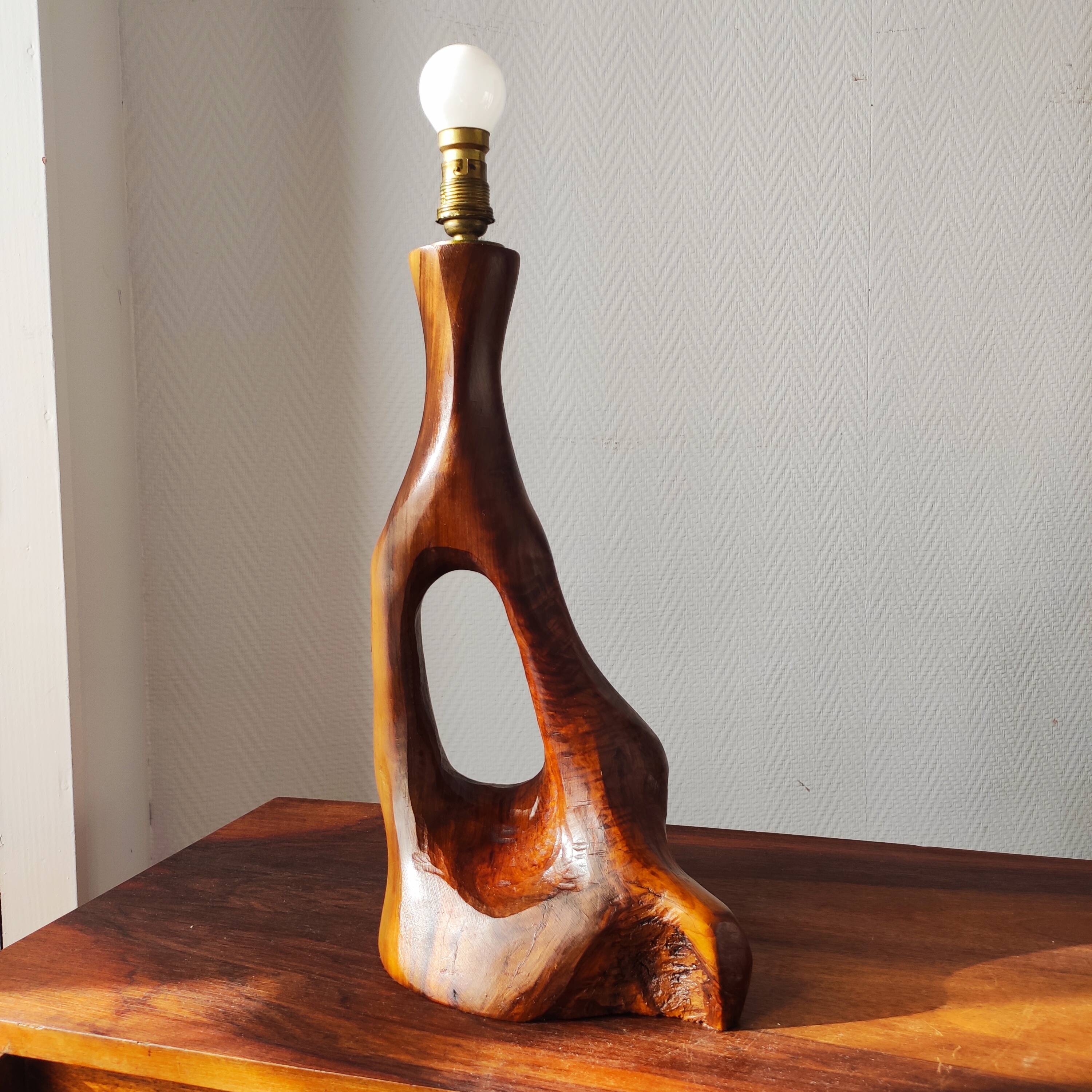Brutalist lamp 1950/60 olive wood
