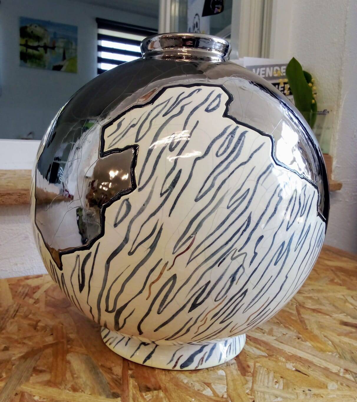 Vase Boule "ICEBERG" par Danillo CURETTI Emaux de Longwy Numéroté 24/100