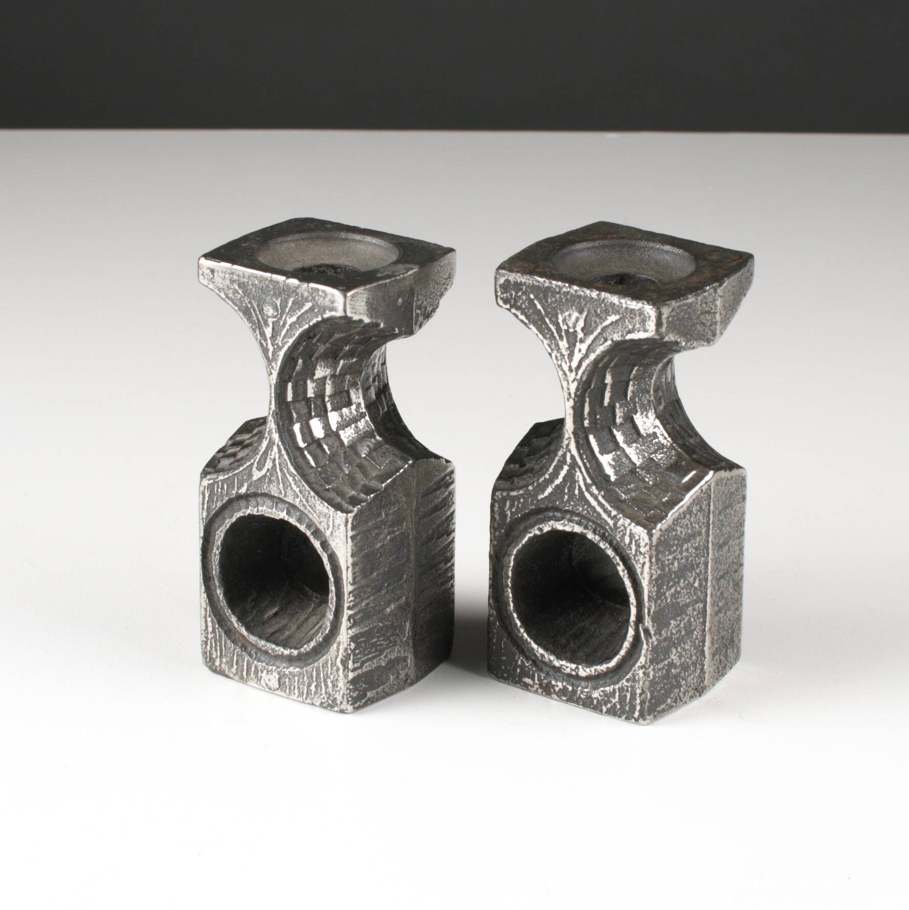 Brutalist candle holders by Olav Joa for Polaris — Steel Art series.