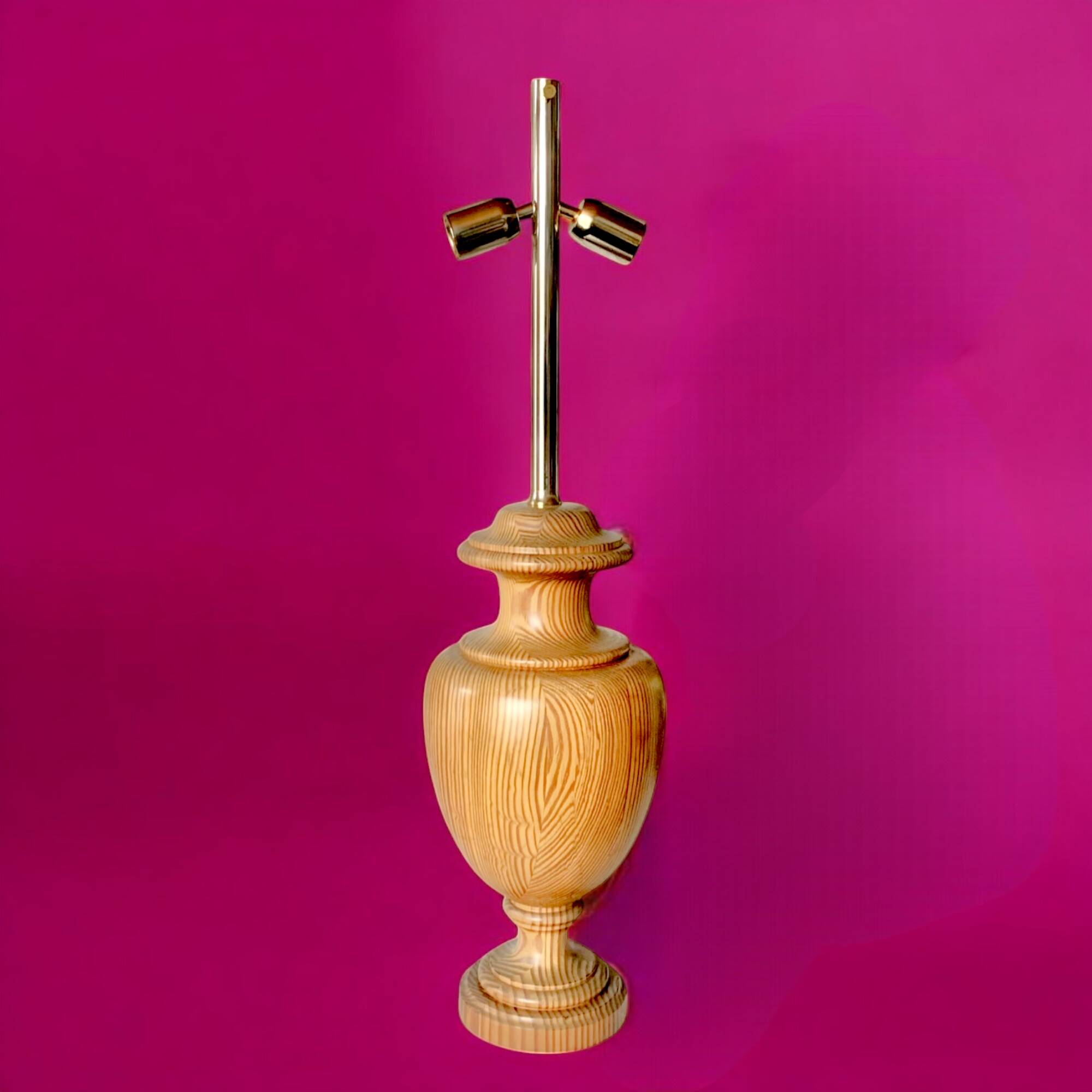 Large vintage lamp base in solid wood and chrome metal