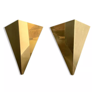 Pair of geometric vintage wall lamps in solid brass, France 1970.