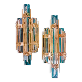 Venini Wall lamps glass murano gold structure , Italy 90 s