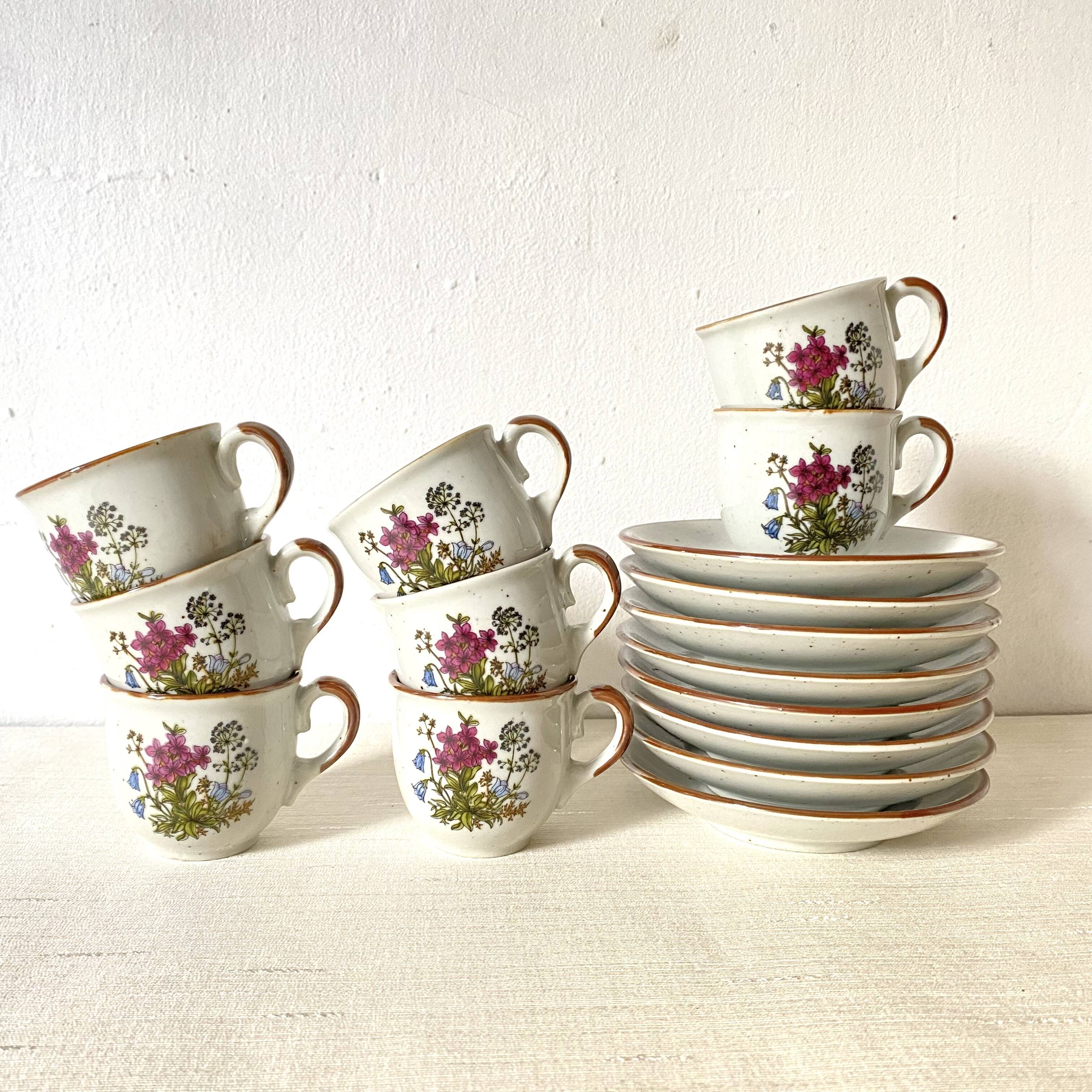 80s flowery stoneware cups