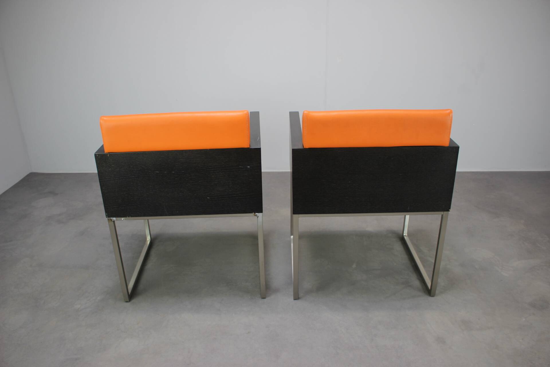 Pair of BOX 740 armchairs by Pedrali, Italy, Wenge Wood and Orange Fabric.