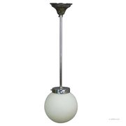 Functionalist suspension in Bauhaus style with opaline glass shade.
