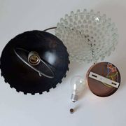 1/4 Vintage glass pendant light / brutalist copper bar lamps  MCM 1970s