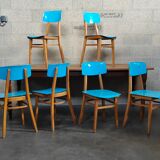 Set of 6 blue chairs TON (Thonet)