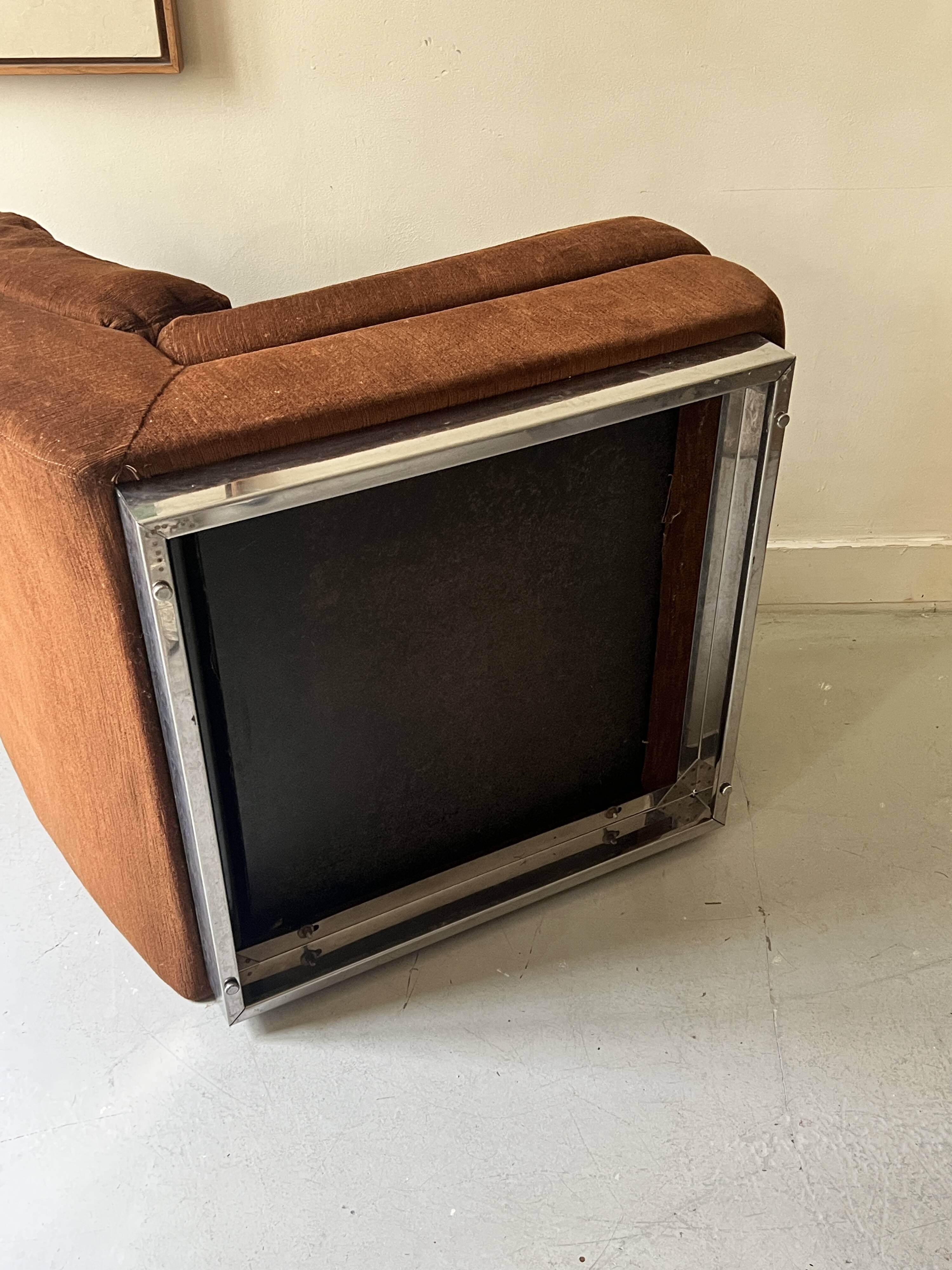 Velvet armchair with chrome metal by J. Charpentier, France, design 1970.