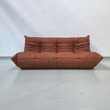 Canapé Togo français en cuir de vachette épais couleur cognac, signé Michel Ducaroy pour Ligne Roset