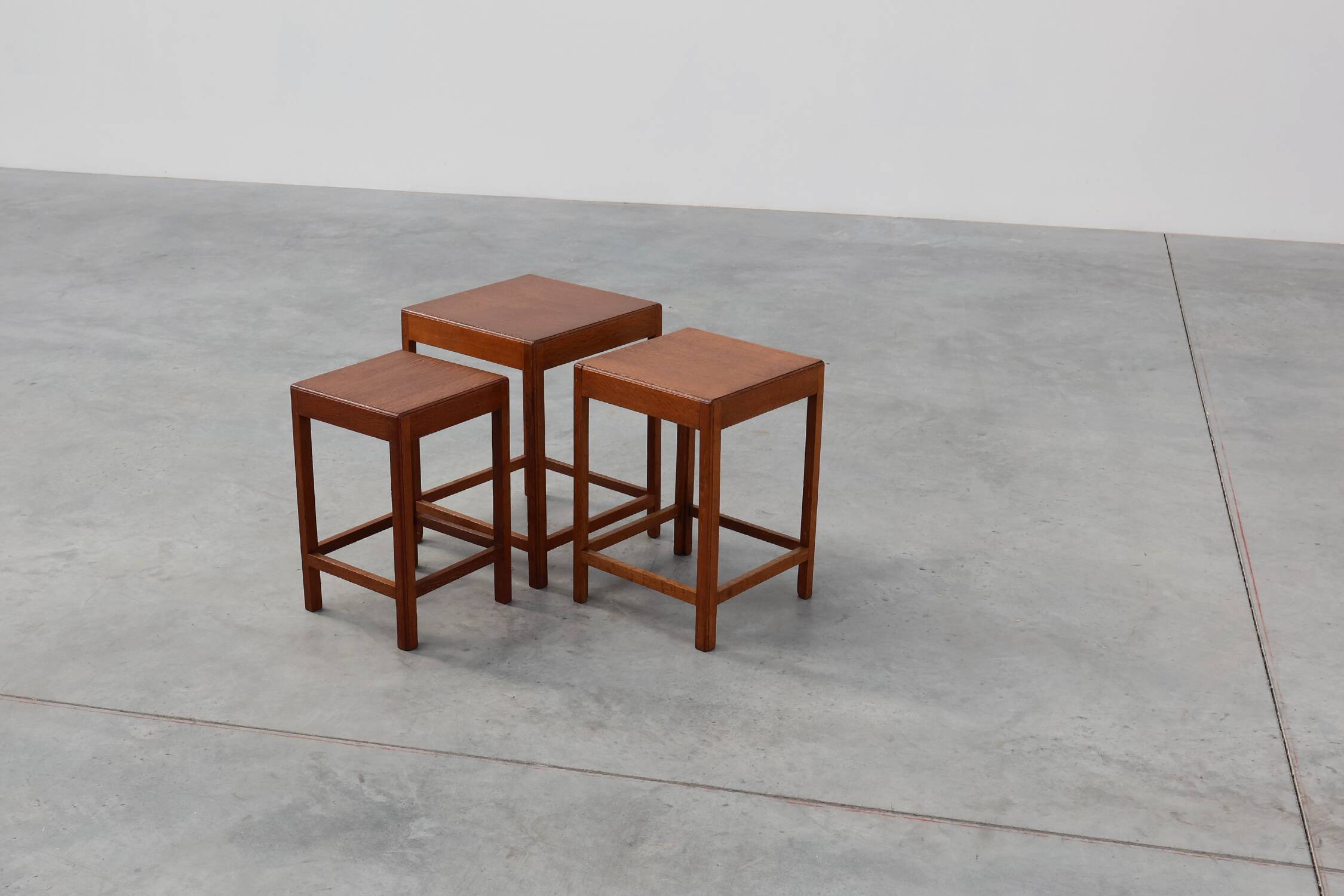 Set of 3 oak wood stacking tables in Art Deco style, France ca. 1925