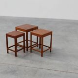 Set of 3 oak wood stacking tables in Art Deco style, France ca. 1925