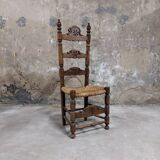 Set of 4 wooden and straw chairs