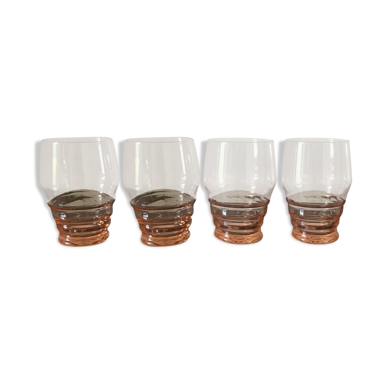 Set of 4 art deco pink tinted glasses