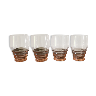 Set of 4 art deco pink tinted glasses