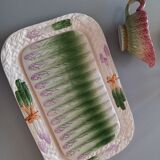 Ensemble double plat et saucière barbotine asperges
