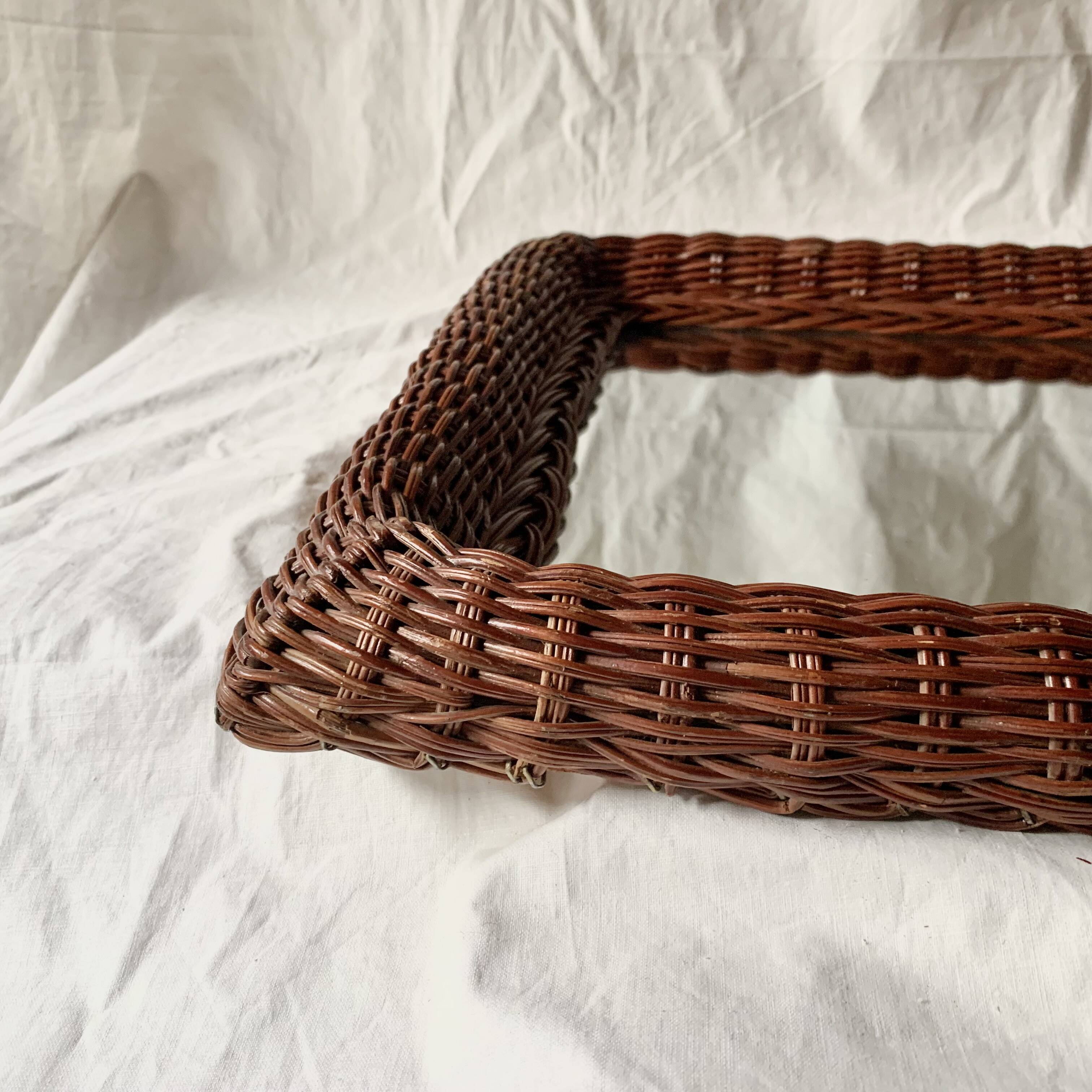 Vintage rectangular woven rattan wall mirror