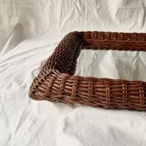Vintage rectangular woven rattan wall mirror