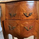 Small curved Louis XV style piece of furniture – marquetry and marble top