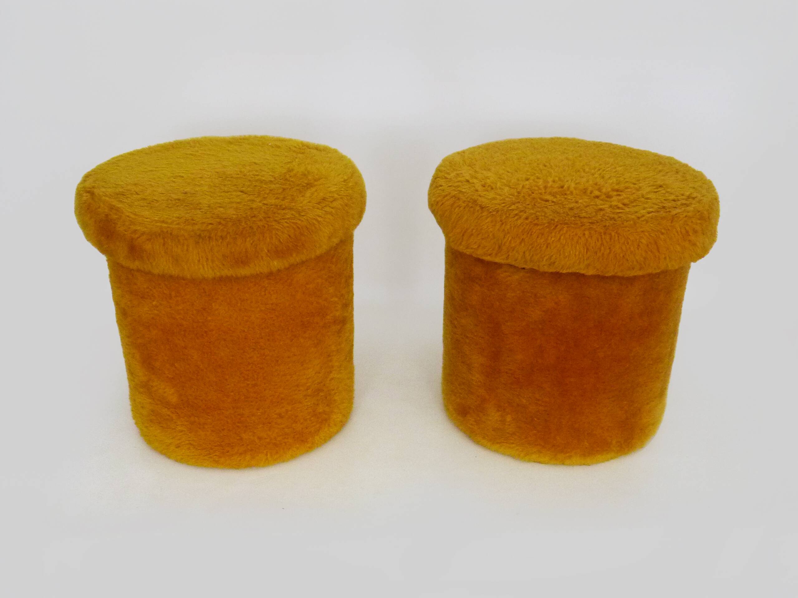 Pair of poufs, fur stools with storage inside, 1970s.