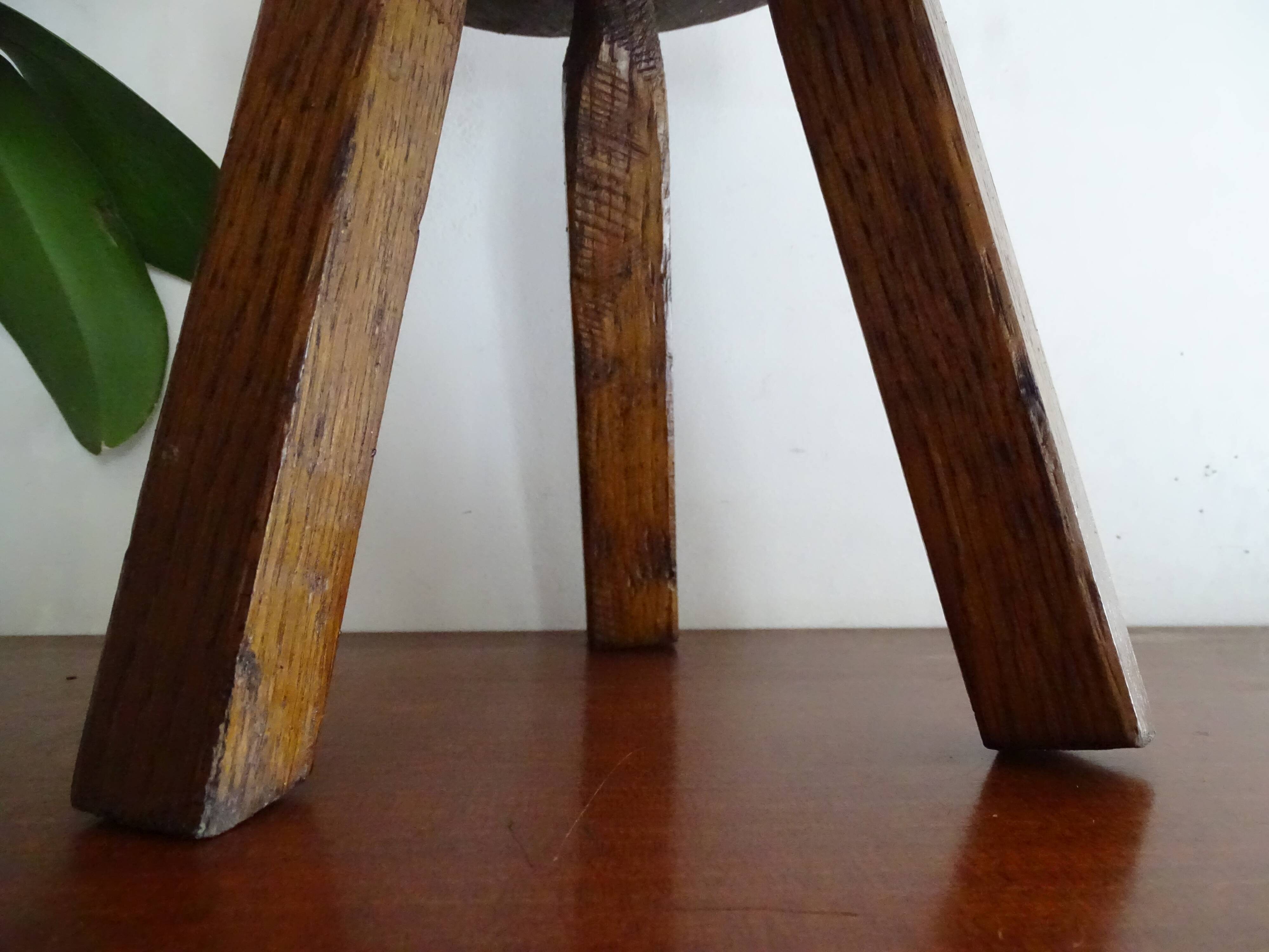 Brutalist wood tripod foot stool
