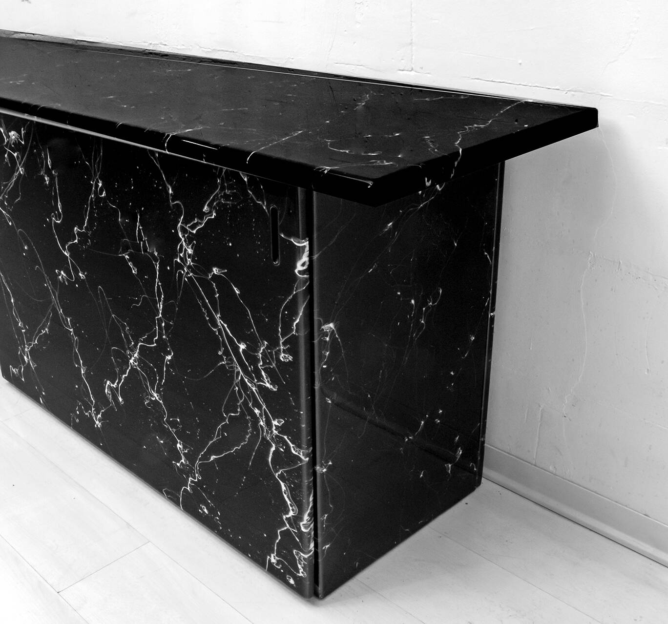 Marquina Black Marble lacquer Italian Post Modern Sideboard, 1980s