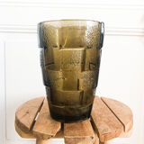 Art Deco black smoked glass vase