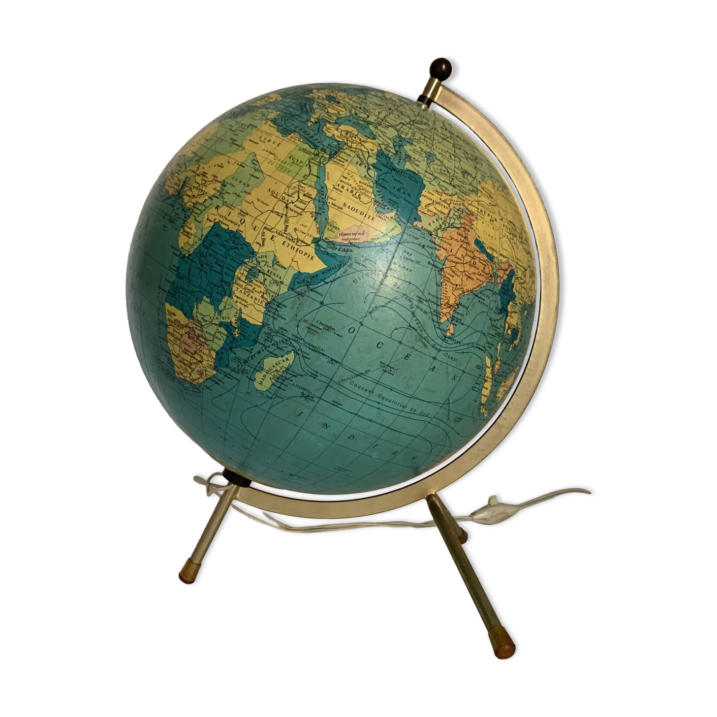 Globe vintage 1969 terrestre tripode verre Taride mappemonde - 33 cm