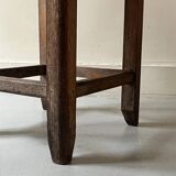 Solid oak stool with woven hemp seat by Audoux Minnet.