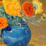 Tableau peinture Attilio Guffanti, bouquets de fleurs sur une table  huile sur toile