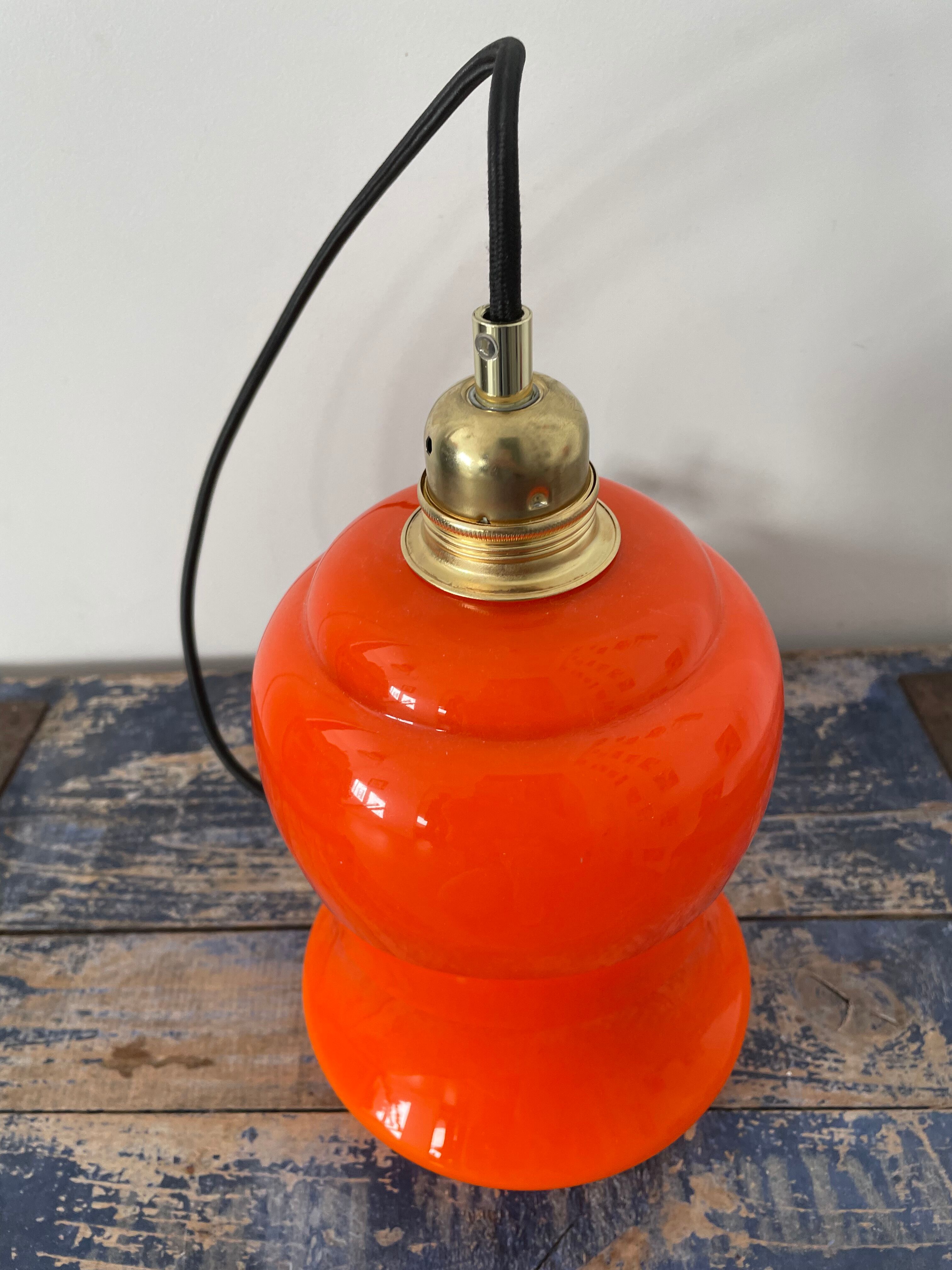 Vintage electrified orange suspension lamp with new