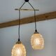 Suspension globes 2 lights, glass and brass, 50s
