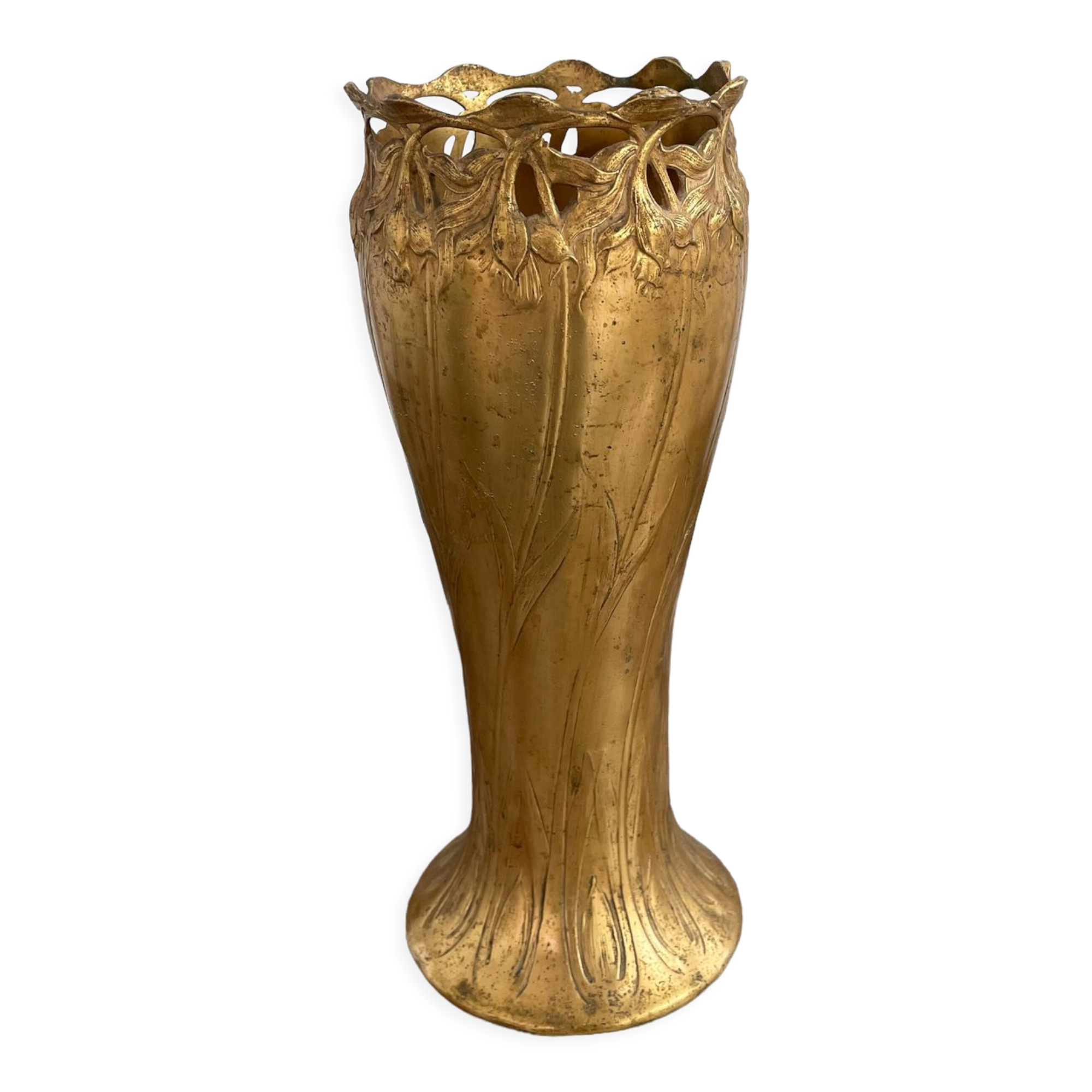Antique, Gallia vase, Art Nouveau, French goldsmith Christofle, stamped, décor 4780, gilded