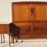 Marquetry headboard + bedside table
