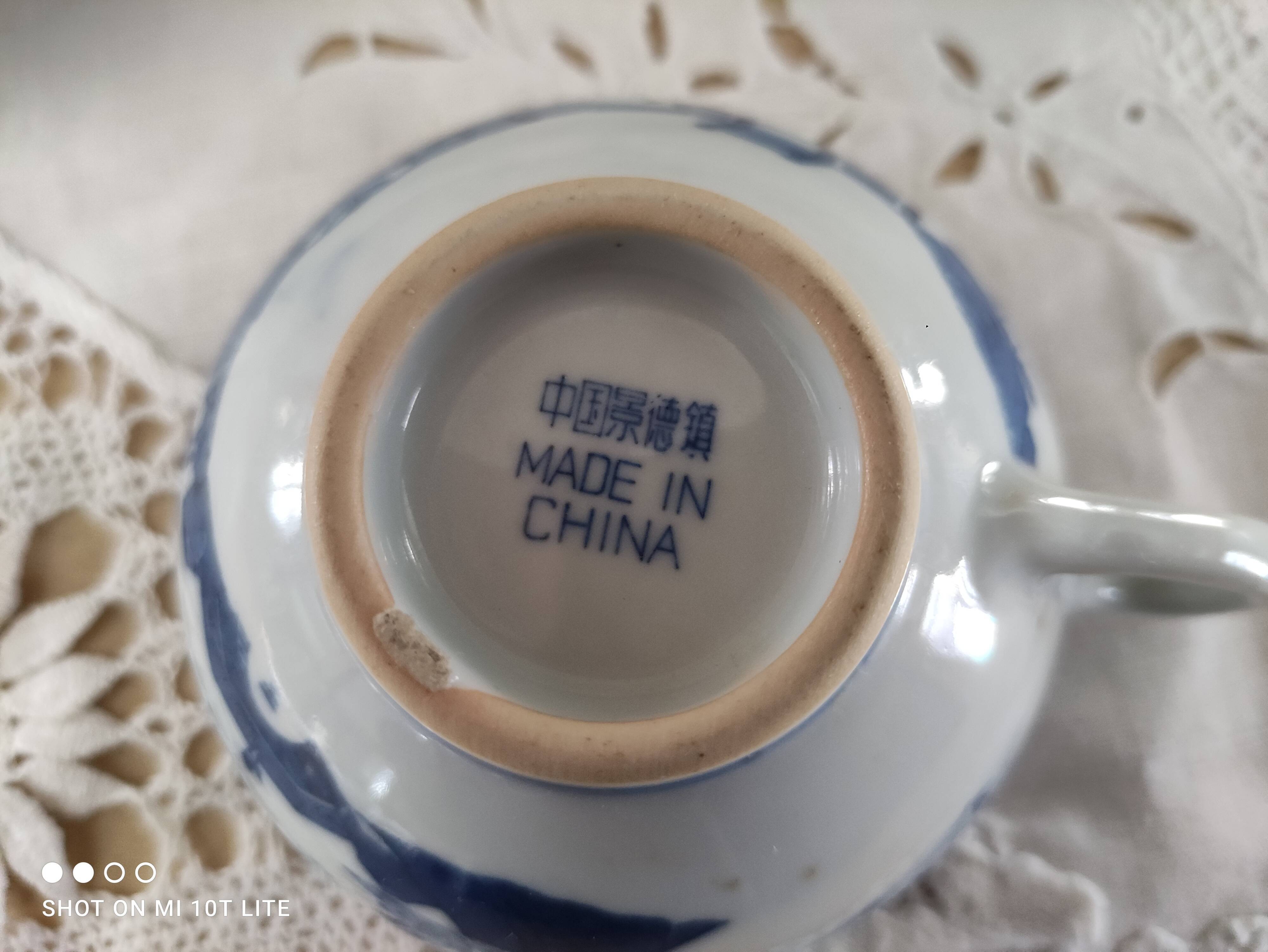 Set of 8 tea cups and sub-cups décor blue Asian landscape