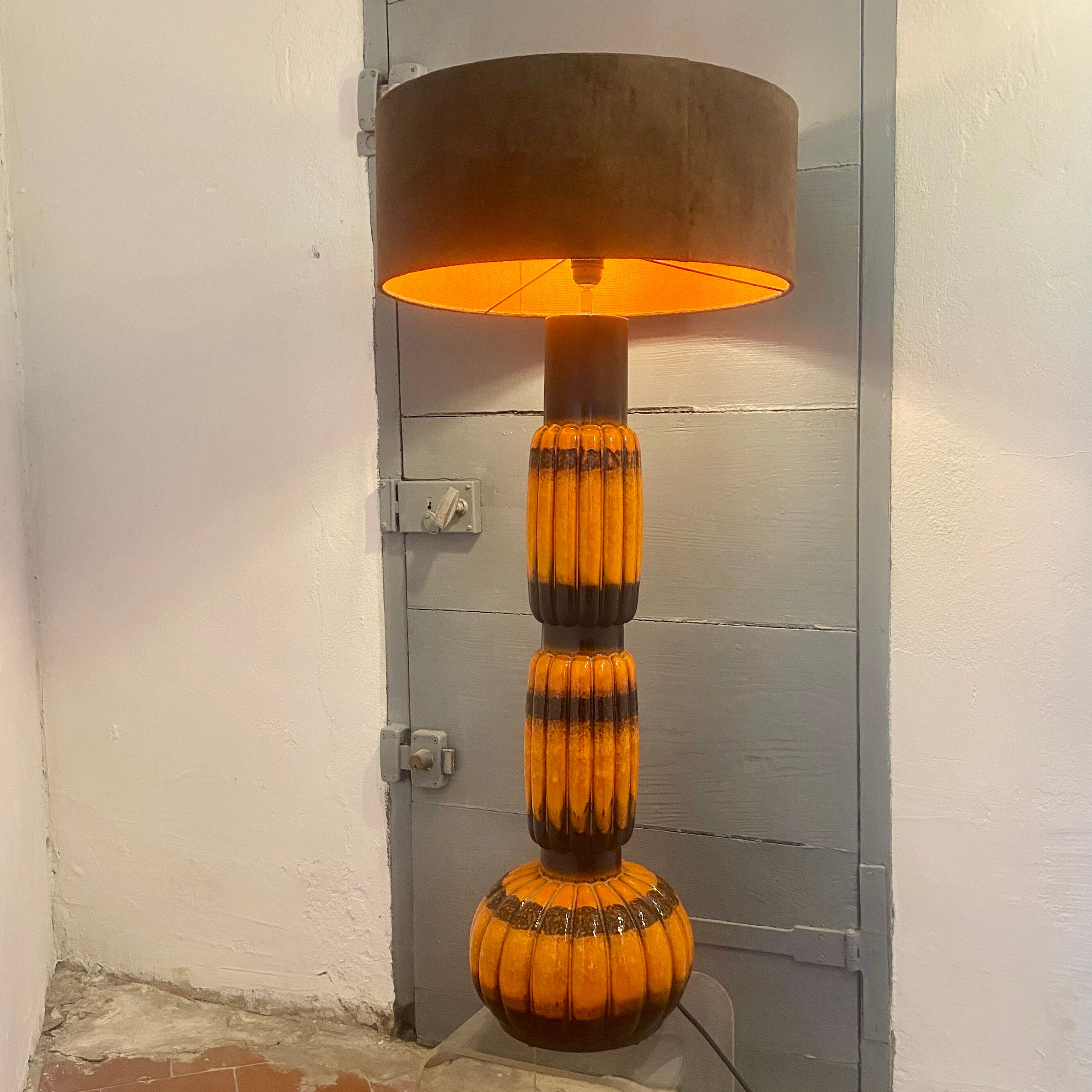 Ceramic floor lamp year 1960 two-tone lampshade