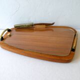Teak and glass cheese platter, Scandinavian, 60s