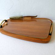 Plateau en teck et verre, scandinave, années 60