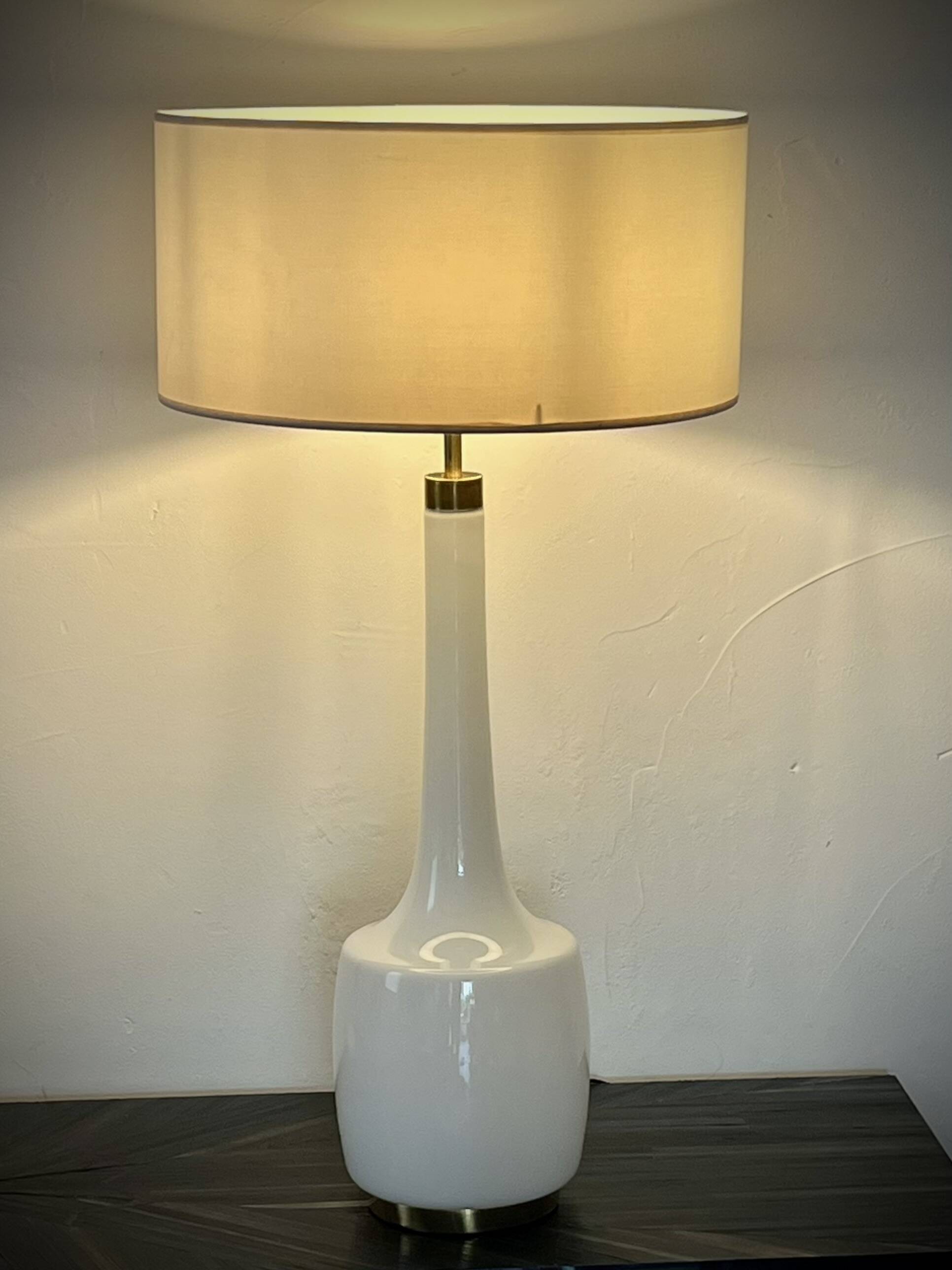 Large Scandinavian opaline and brass lamp designed by Holm Sørensen