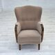 Fauteuil danois des années 1960, tissu en laine mélangée, bois de hêtre.