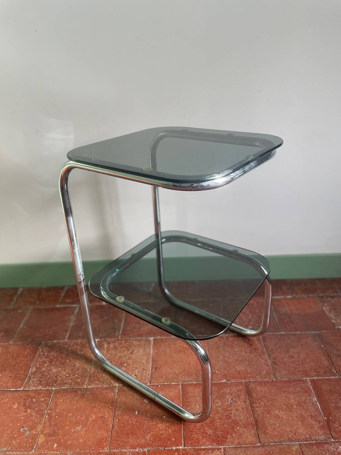 Chrome and smoked glass side table 1970