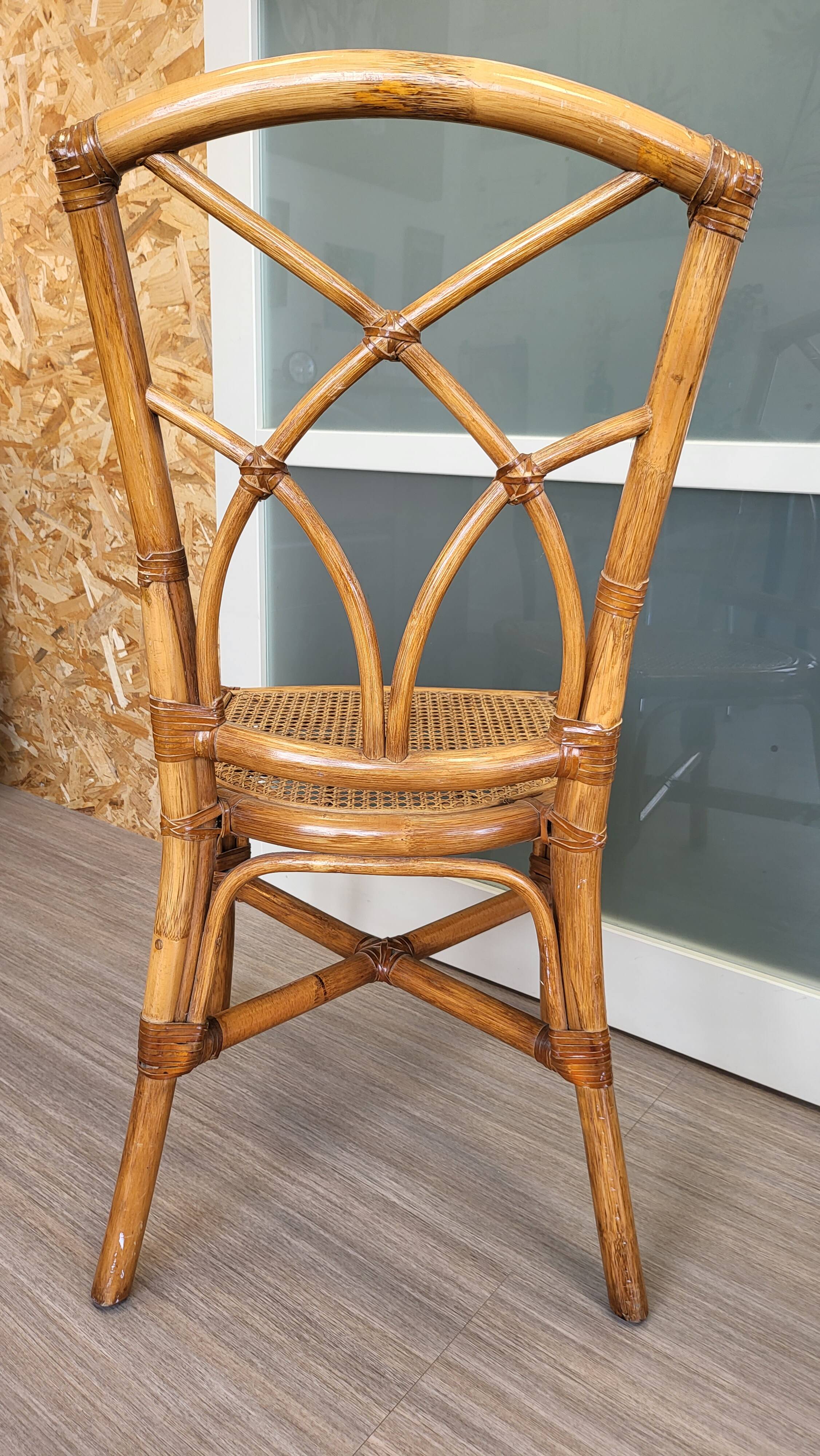 Bamboo and leather chair - 1960s - vintage - mid-century